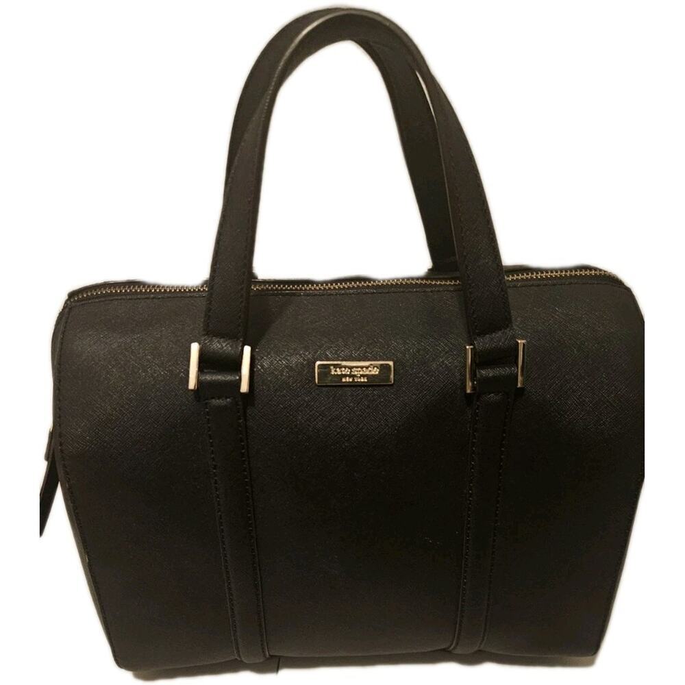 Kate Spade Women Black Geometric Saffiano Leather Satchel Top Handle Medium Bag